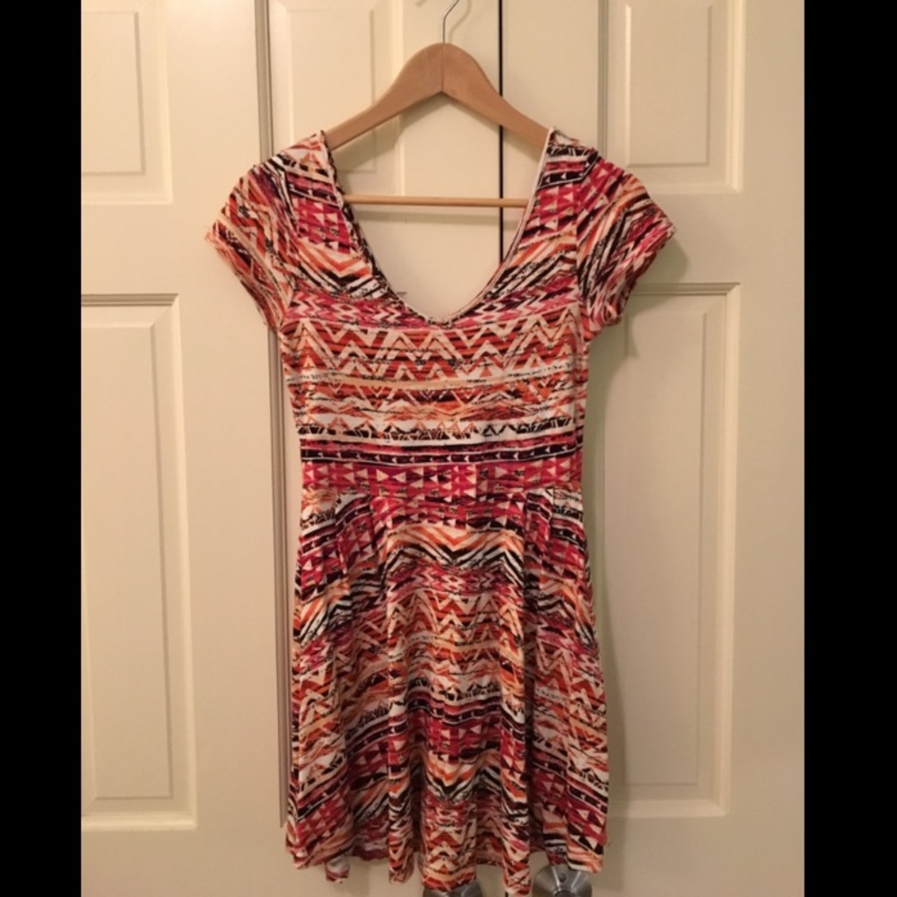 Tribal Print Short Sleeve Skater Dress